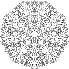 Circular pattern in the form of a mandala. Henna tatoo mandala. Mehndi style. Decorative pattern in oriental style. Coloring book page.