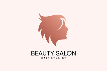 Woman face logo design template for beauty salon logo with creative idea
