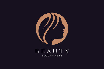 Woman face logo design template for beauty salon logo with creative idea