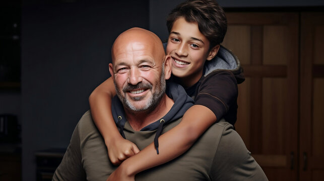 Father and son smiling. Family love