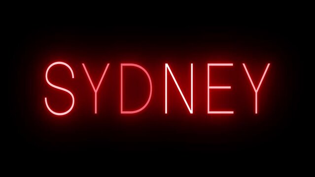 Red flickering and blinking animated neon sign for Sydney