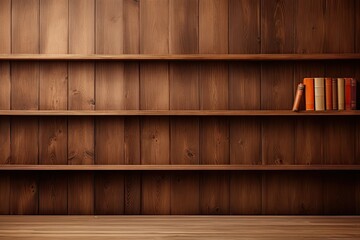Empty book shelf on wooden wall
