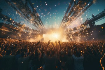 Fototapeta na wymiar Big crowd dancing at an EDM Music festival