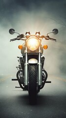 Front View of a Classical Motorbike Amidst Morning Fog. Generative ai