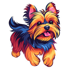 Cute happy Yorkshire terrier dog cartoon character with bold line style illustration isolated transparent background. Digital illustration generative AI.