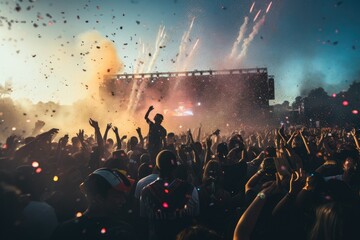 Massive crowd dancing at an edm music festival