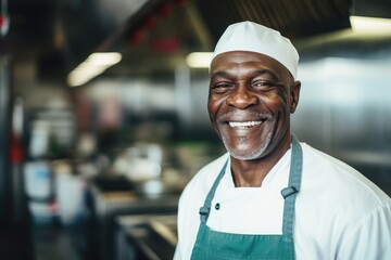 Middle aged african american chef working in a restaurant kitchen