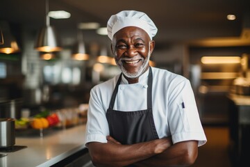 Middle aged african american chef working in a restaurant kitchen