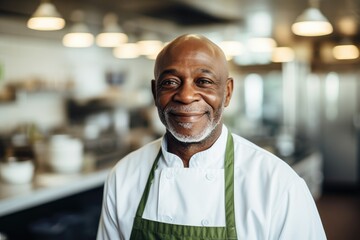 Fototapeta premium Middle aged african american chef working in a restaurant kitchen