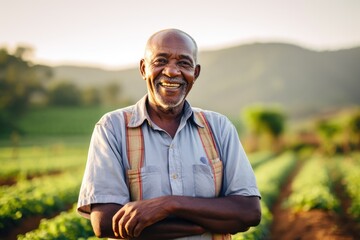Senior male farmer from africa on his farm smiling portrait - obrazy, fototapety, plakaty