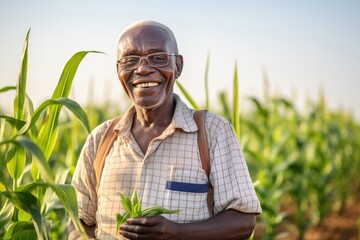 Naklejka na ściany i meble Senior male farmer from africa on his farm smiling portrait