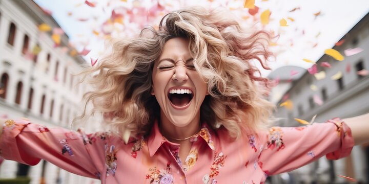 Woman ecstatic with joy and happiness, generative ai