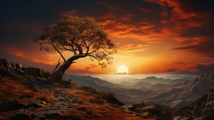 A beautiful path in nature going toward the sunset. 