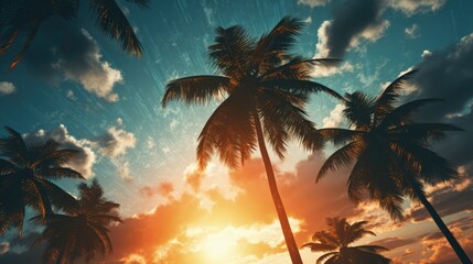 Fototapeta na wymiar Epic Palm Tree On Stormy Sky. Generative AI