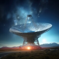 A massive radio telescope dish, capturing signals from distant galaxies. Generative AI