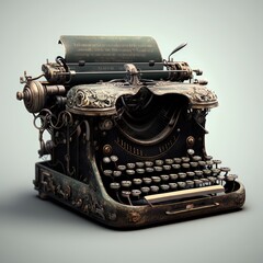 Fototapeta na wymiar Old Realistic Typewriter, Possessed On The Side. Generative AI