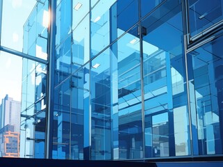 Blue Glass Buildings And Windows, Bottom-up View. Generative AI