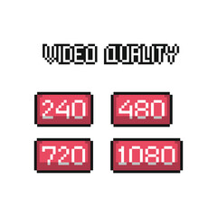 this is video quality icon in pixel art with red color and white background,this item good for presentations,stickers, icons, t shirt design,game asset,logo and project.