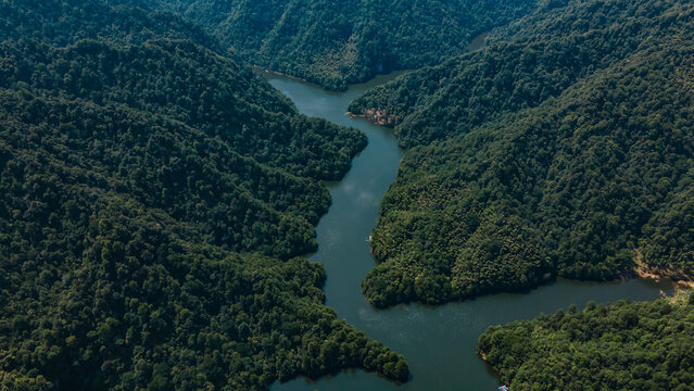 Drone aerial photography Changqi Town, Chishui City, Guizhou Province, China. Moon Lake Scenic Resort of Chishui. 