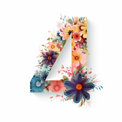 number 4 four with generic logo floral design on white isolated background