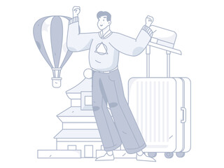 Holiday travel travel characters internet background vector hand drawn illustration 