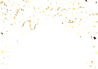 Golden confetti on a white background. Festive vector illustration.