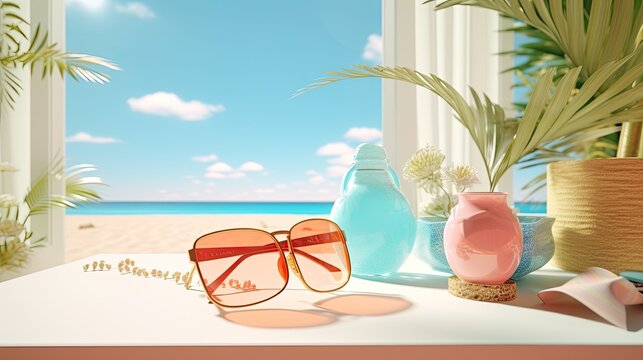 summer vacation decoration with flowers background. 