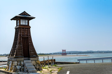 静岡県浜松市の浜名湖の舞阪港にある渡船場跡の常夜灯,

