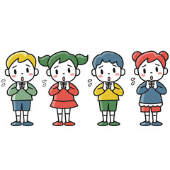 心配そうな表情の男の子と女の子のイラストセット