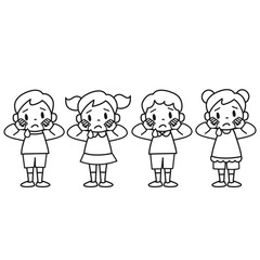 泣いている女の子と男の子のイラストセット