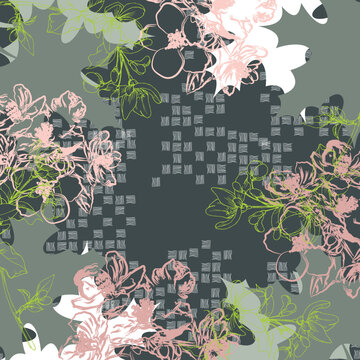 printed square scarf with abstract floral pattern design