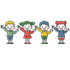 笑顔で指差す女の子と男の子のイラストセット