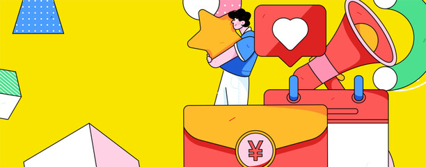 Flat vector character concept illustration with red envelopes for promotion and promotion
