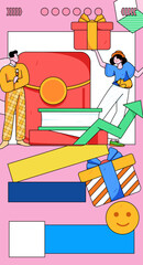 Flat vector character concept illustration with red envelopes for promotion and promotion
