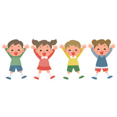 両手を上げている笑顔の子どものイラストセット
