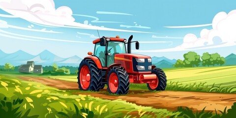 Obraz premium illustration of tractor in farm field realistic, generative AI