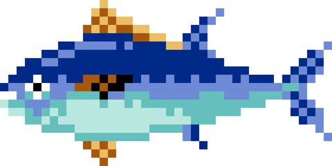 Obraz premium Fish cartoon icon in pixel style