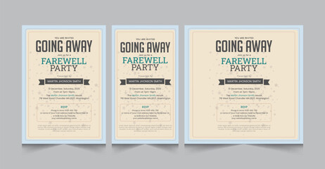 Going away party invitaion templates, farewell party a4 poster and square instagram post, vector illustration eps 10