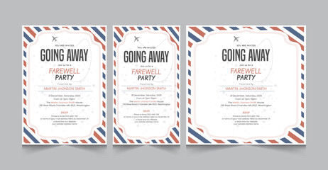 Going away party invitaion templates, farewell party a4 poster and square instagram post, vector illustration eps 10