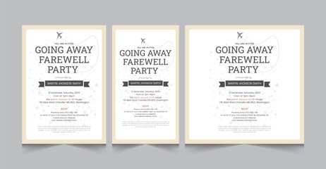 Going away party invitaion templates, farewell party a4 poster and square instagram post, vector illustration eps 10