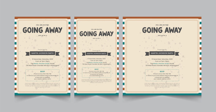 Going away party invitaion templates, farewell party a4 poster and square instagram post, vector illustration eps 10