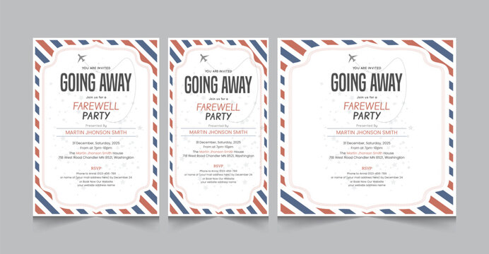Going away party invitaion templates, farewell party a4 poster and square instagram post, vector illustration eps 10