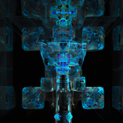Human in hyper-space tesseract 4 dimension hypercube Universe space abstract realistic illustration