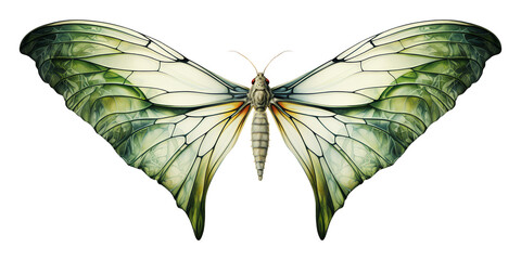 Green moth butterfly insect isolated on transparent background - Generative AI - obrazy, fototapety, plakaty