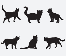 isolated black silhouette of a cat, vector collection	