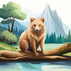 Fotobehang cartoon scene with foxes in the forest illustration for children and adults © Shanta Khatun