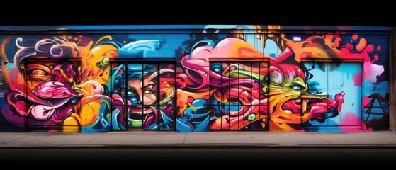 Obraz premium Vibrant colors come alive in this street art mural, expressing the artists creativity through a mix of text and graffiti. Full Frame,