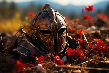 Chronicles of Confrontation: Analyzing the Aftermath Depicted by an Abandoned Spartan Helmet and Abandoned Arsenal on the Battlefield