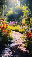 A beautiful flower garden on a sunny day