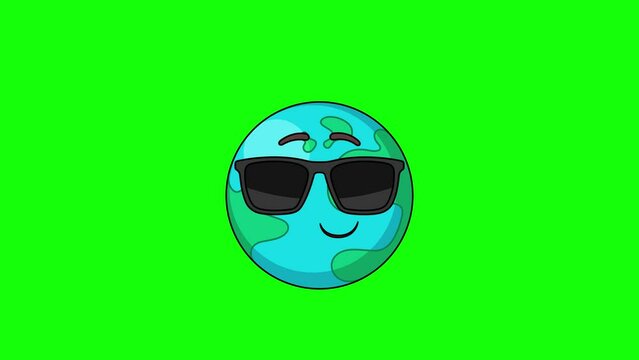 earth emoji cartoon smiling face with sunglasses, emoticon animation
